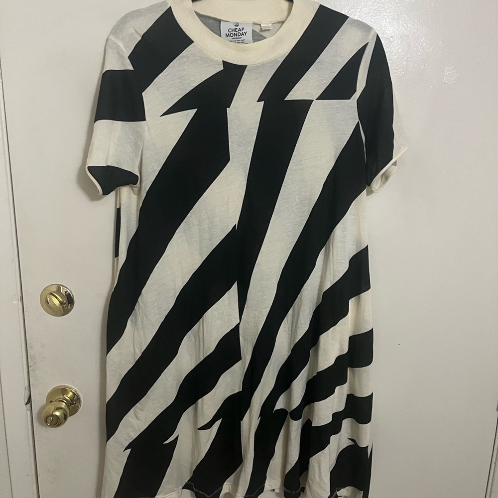 Cheap Monday black and off white zig zag stripe dress Large